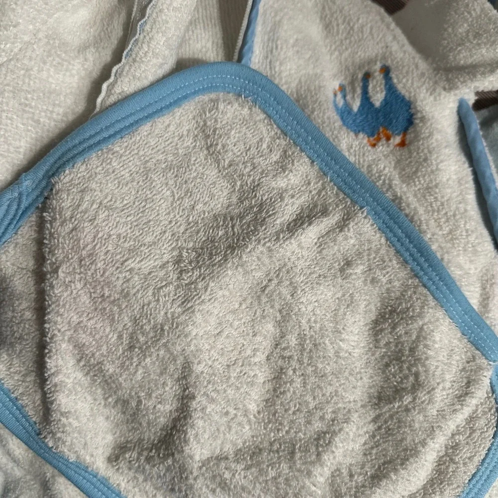 Vintage Baby Sleep Sack Wearable Blanket Hooded White‎ Terry Cloth  Geese Blue